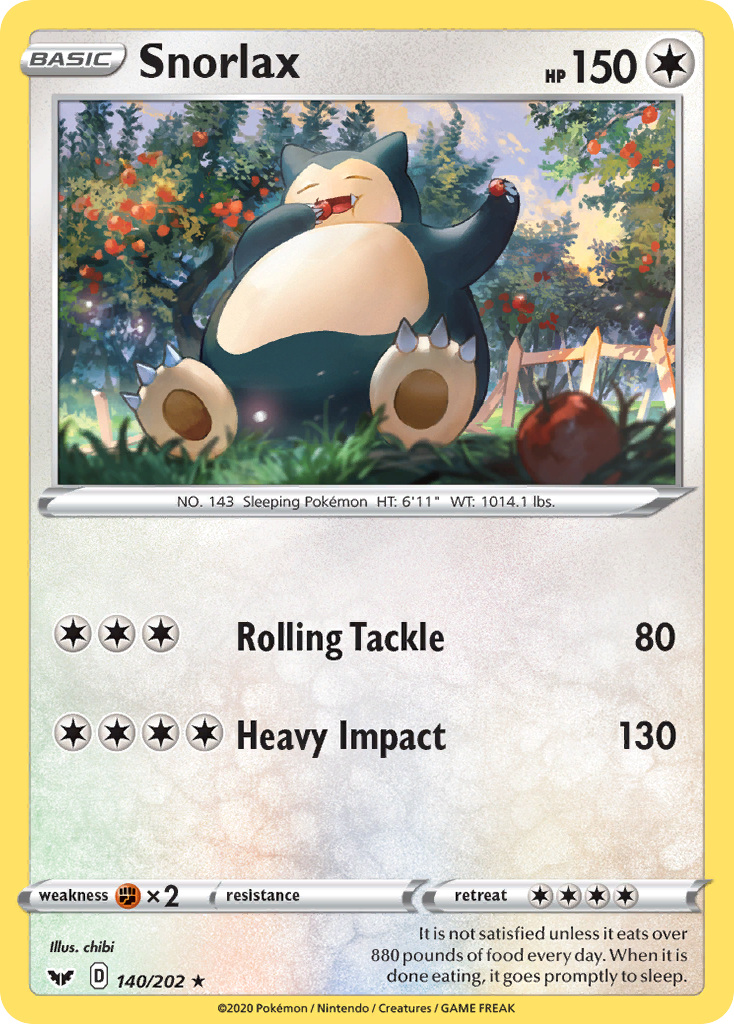 Snorlax 140/202 English Pokémon card from Sword & Shield (2020)