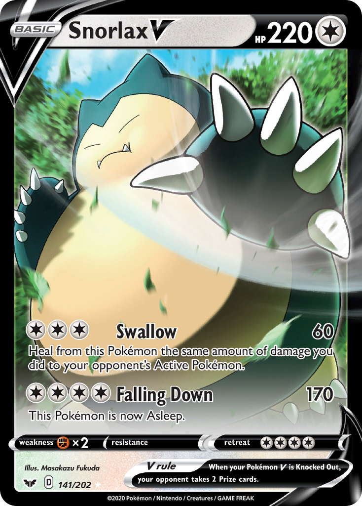 Snorlax V 141/202 English Pokémon card from Sword & Shield (2020)