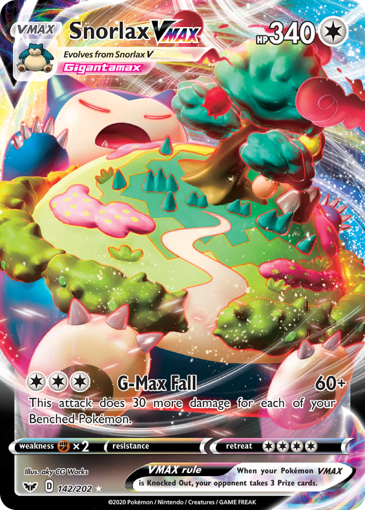 Snorlax VMAX 142/202 English Pokémon card from Sword & Shield (2020)