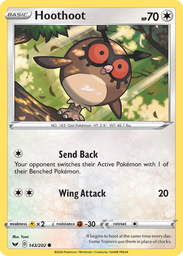 Hoothoot 143/202 English Pokémon card from Sword & Shield (2020)