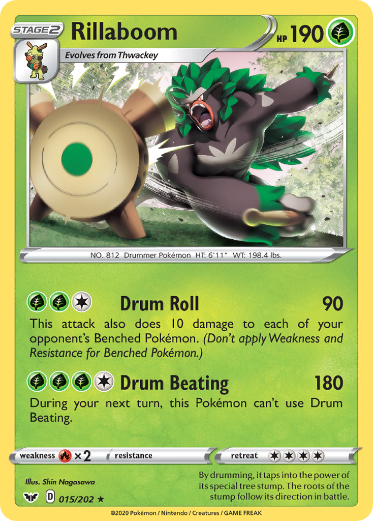Rillaboom 15/202 English Pokémon card from Sword & Shield (2020)