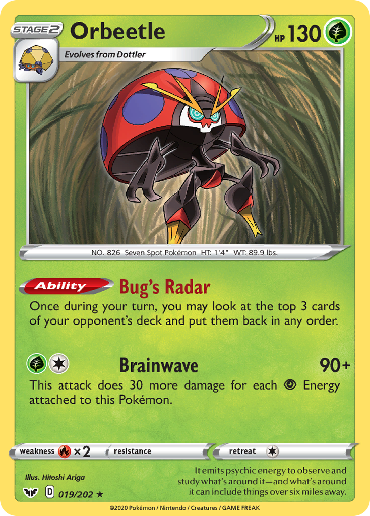 Orbeetle 19/202 English Pokémon card from Sword & Shield (2020)