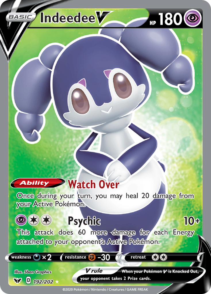 Indeedee V 192/202 English Pokémon card from Sword & Shield (2020)