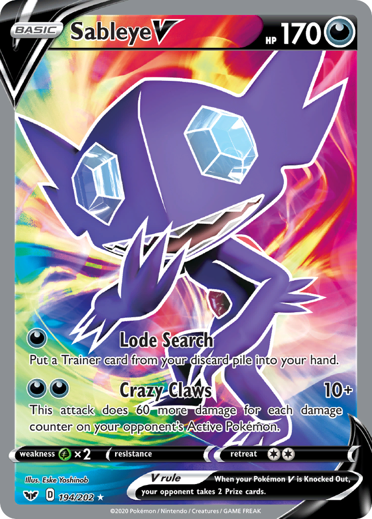 Sableye V 194/202 English Pokémon card from Sword & Shield (2020)