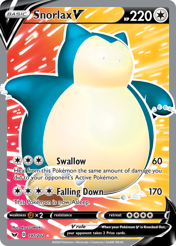 Snorlax V 197/202 English Pokémon card from Sword & Shield (2020)