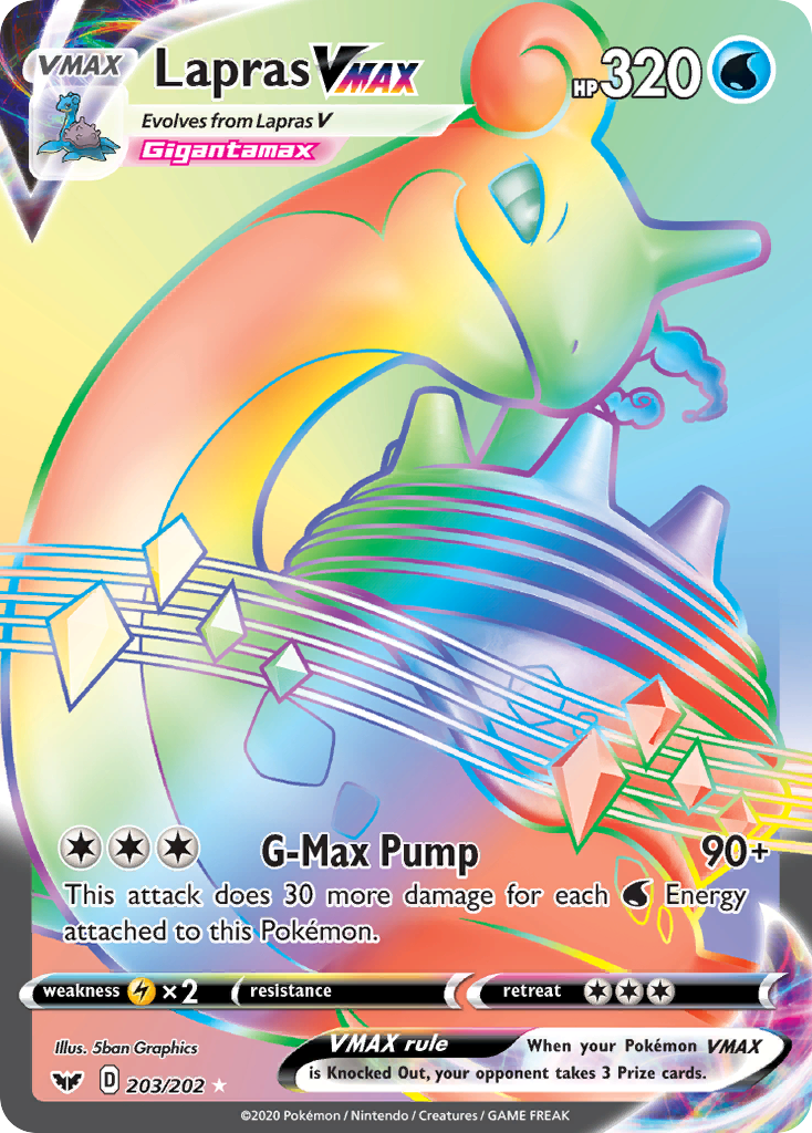 Lapras VMAX 203/202 English Pokémon card from Sword & Shield (2020)