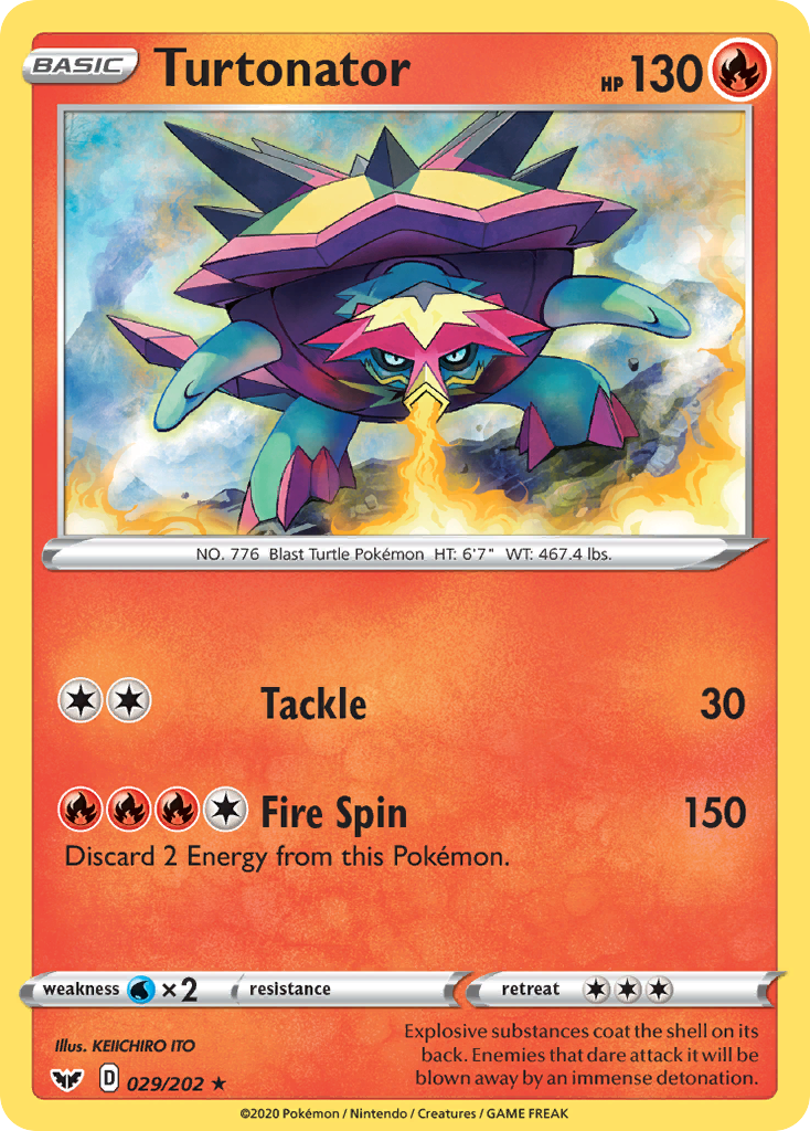 Turtonator 29/202 English Pokémon card from Sword & Shield (2020)