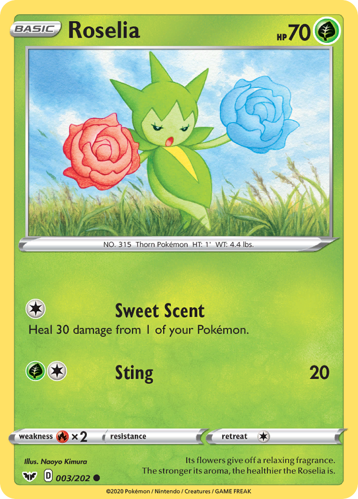 Roselia 3/202 English Pokémon card from Sword & Shield (2020)