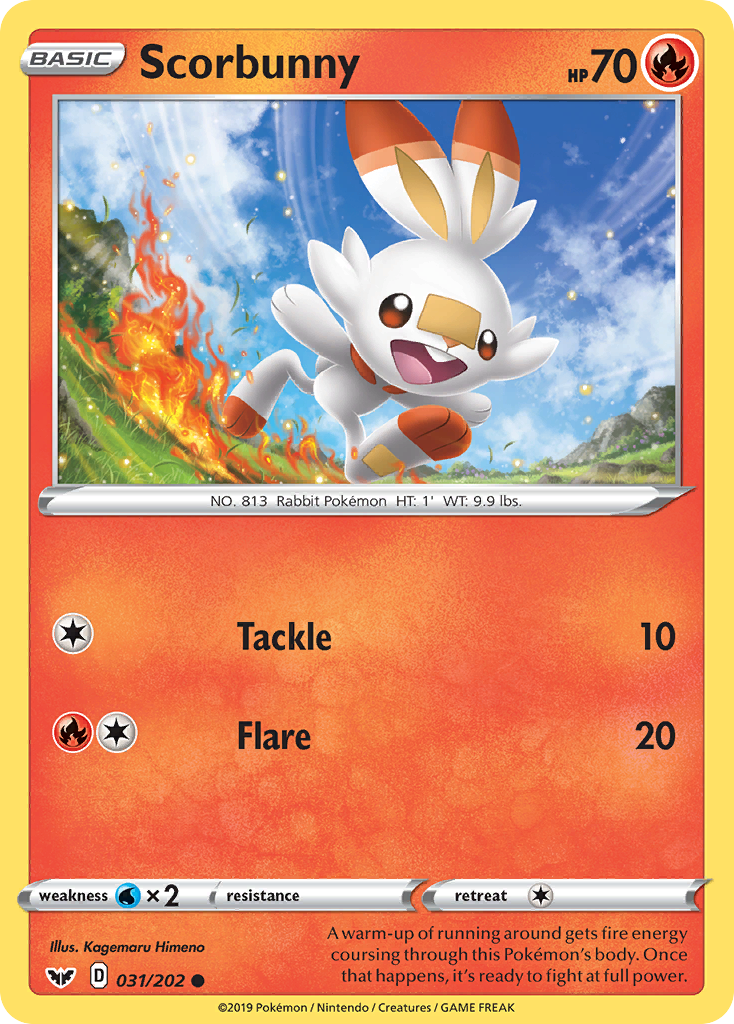 Scorbunny 31/202 English Pokémon card from Sword & Shield (2020)