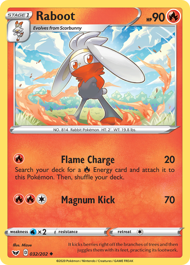 Raboot 32/202 English Pokémon card from Sword & Shield (2020)