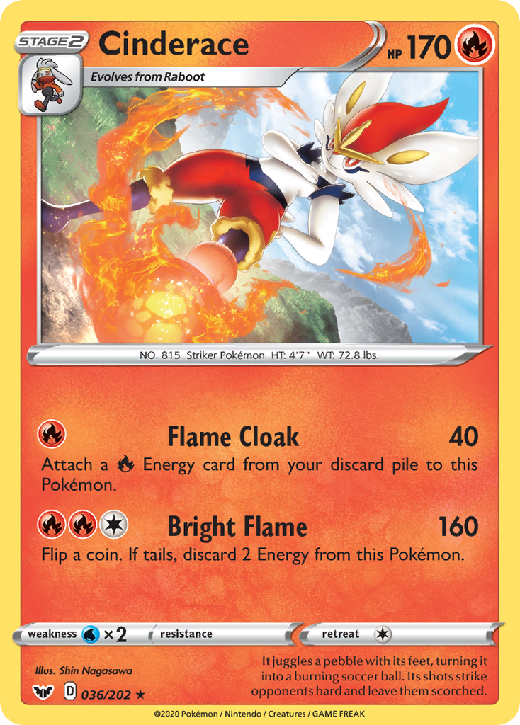 Cinderace 36/202 English Pokémon card from Sword & Shield (2020)