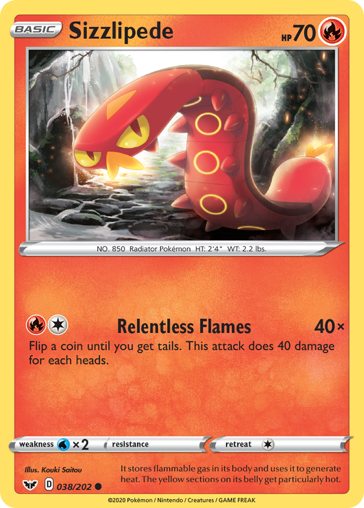 Sizzlipede 38/202 English Pokémon card from Sword & Shield (2020)