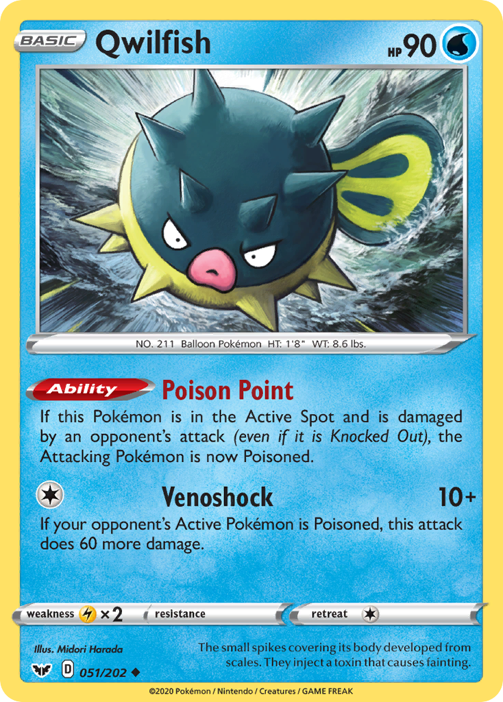 Qwilfish 51/202 English Pokémon card from Sword & Shield (2020)