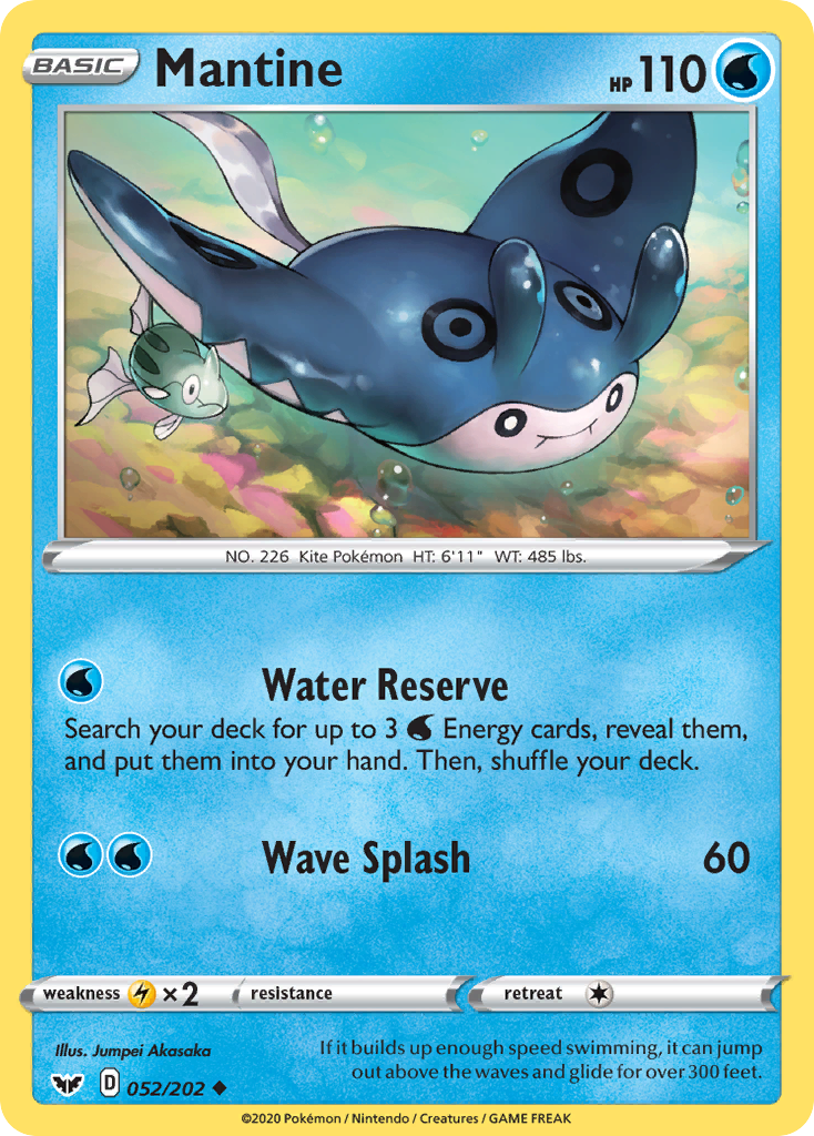 Mantine 52/202 English Pokémon card from Sword & Shield (2020)