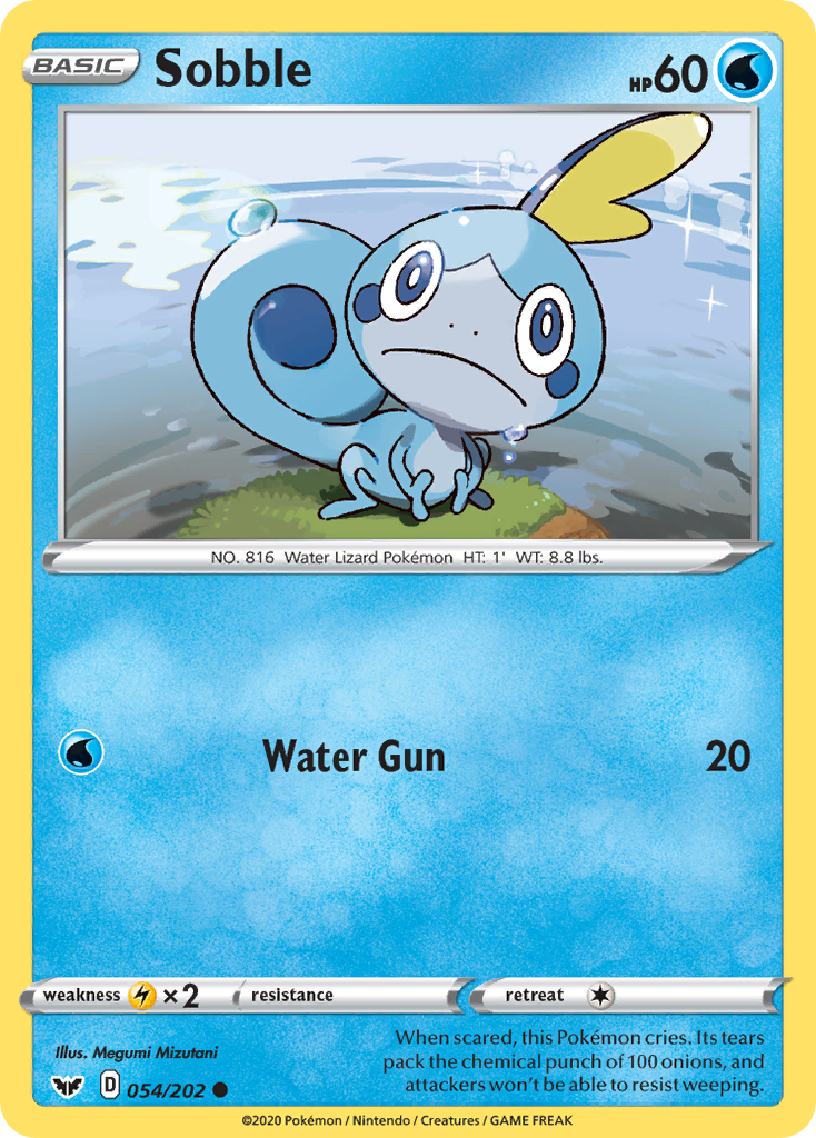 Sobble 54/202 English Pokémon card from Sword & Shield (2020)
