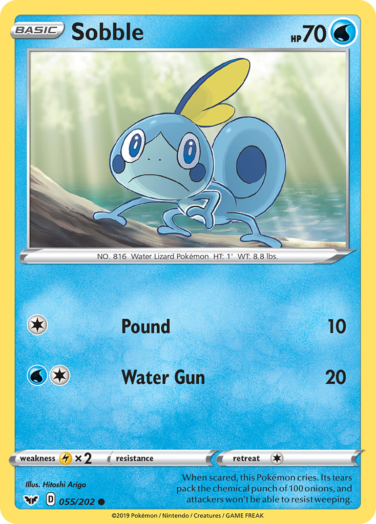 Sobble 55/202 English Pokémon card from Sword & Shield (2020)