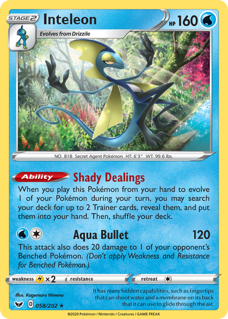 Inteleon 58/202 English Pokémon card from Sword & Shield (2020)
