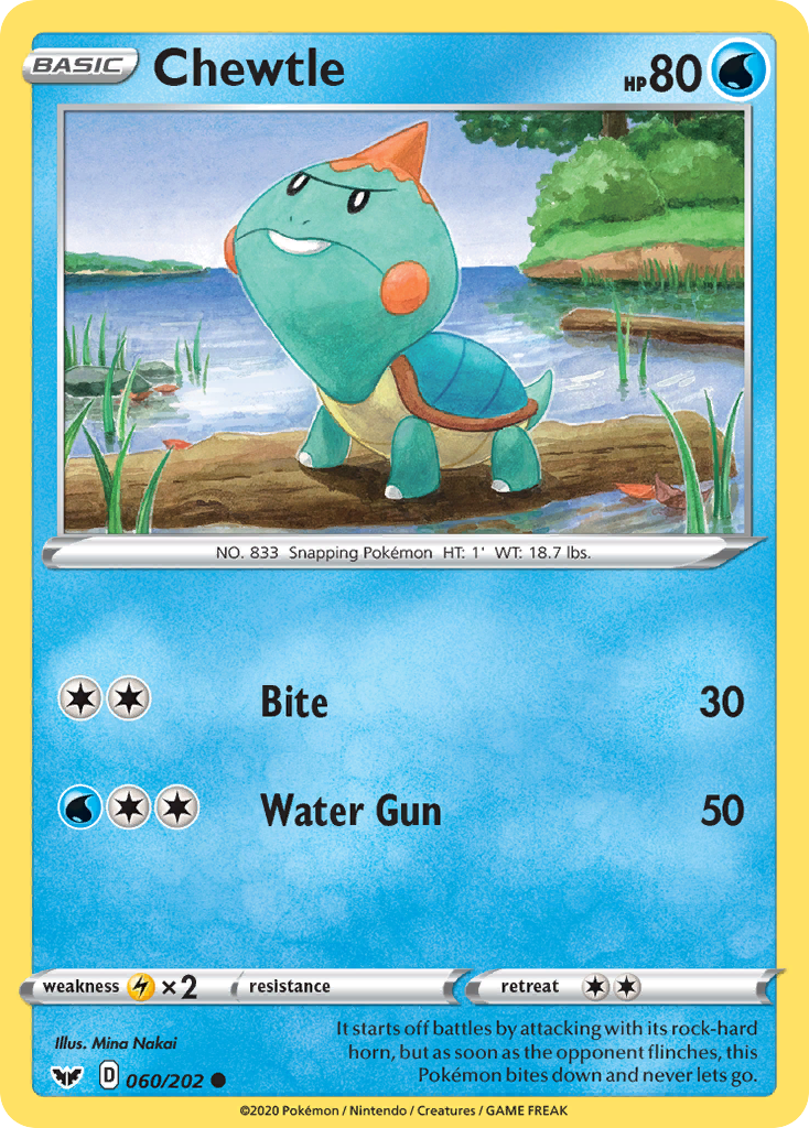 Chewtle 60/202 English Pokémon card from Sword & Shield (2020)