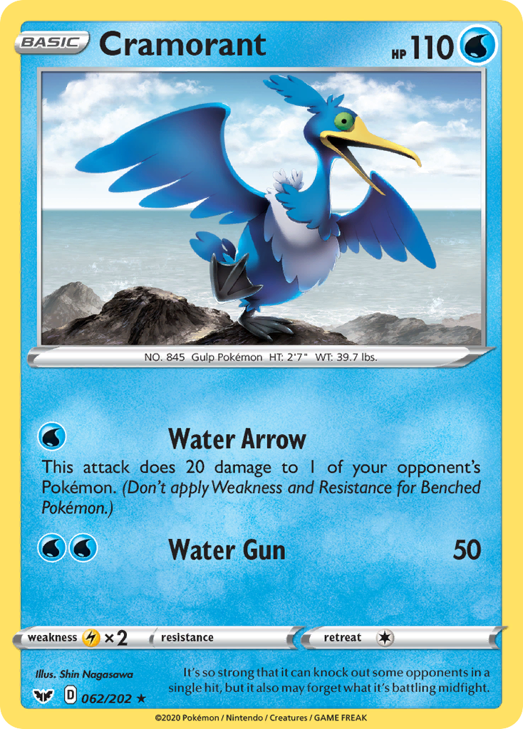 Cramorant 62/202 English Pokémon card from Sword & Shield (2020)