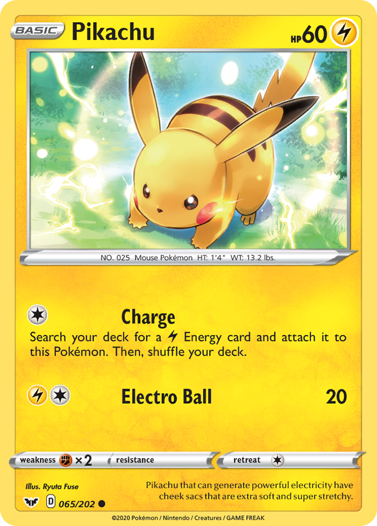 Pikachu 65/202 English Pokémon card from Sword & Shield (2020)