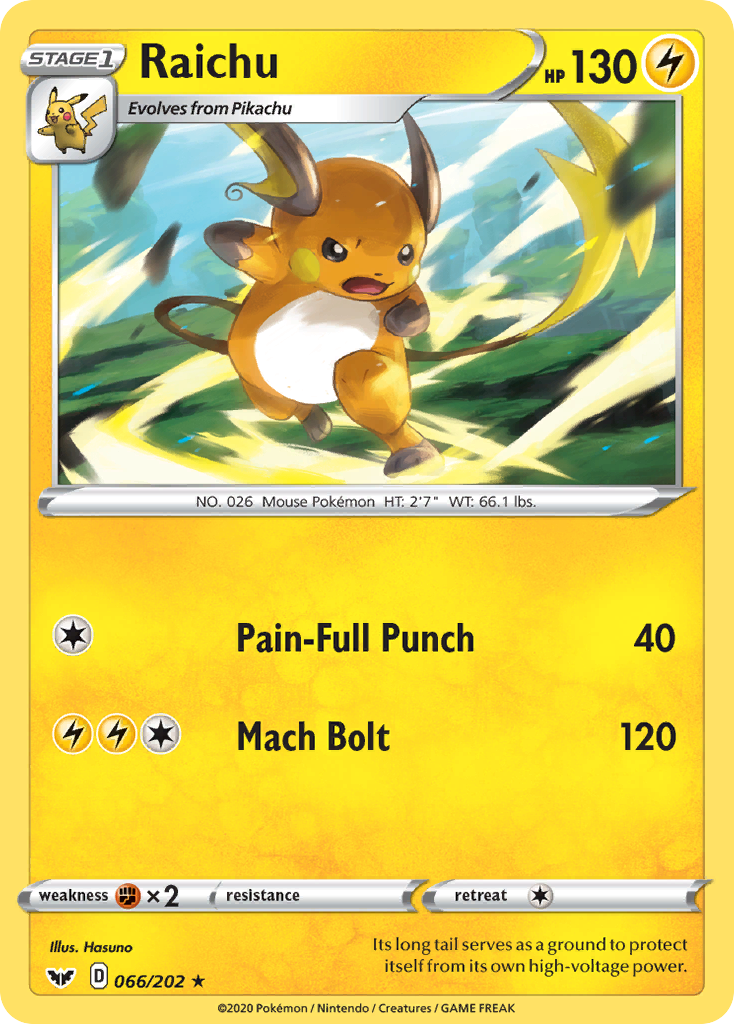 Raichu 66/202 English Pokémon card from Sword & Shield (2020)