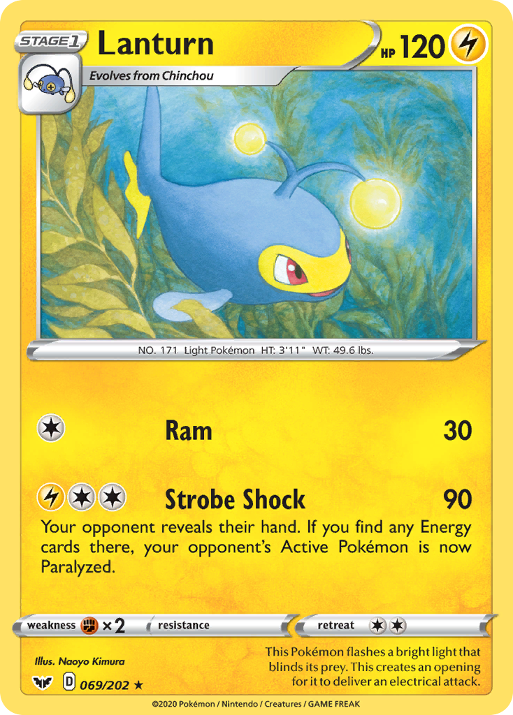 Lanturn 69/202 English Pokémon card from Sword & Shield (2020)