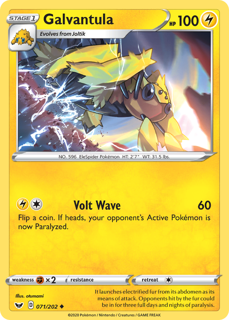 Galvantula 71/202 English Pokémon card from Sword & Shield (2020)