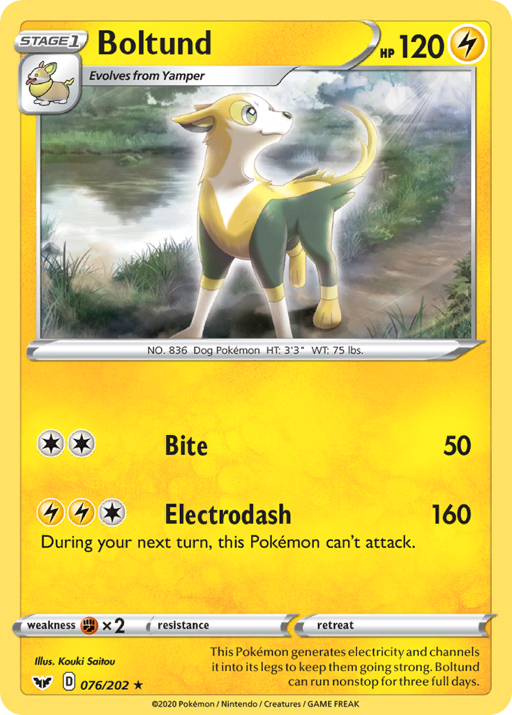 Boltund 76/202 English Pokémon card from Sword & Shield (2020)