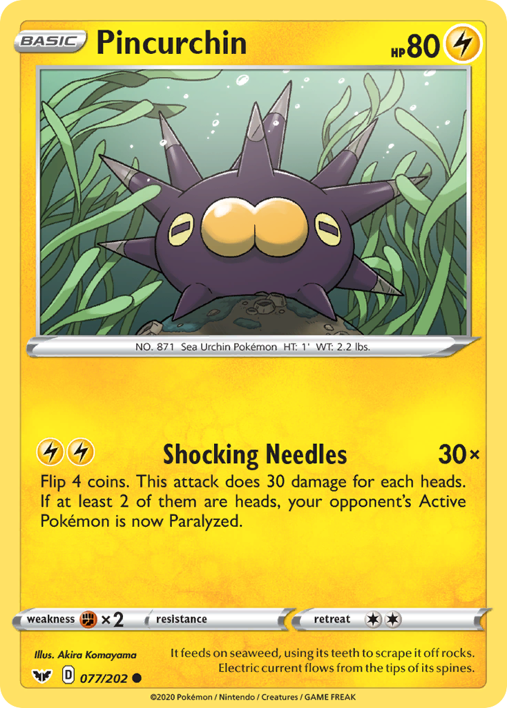 Pincurchin 77/202 English Pokémon card from Sword & Shield (2020)