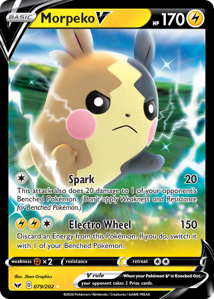 Morpeko V 79/202 English Pokémon card from Sword & Shield (2020)