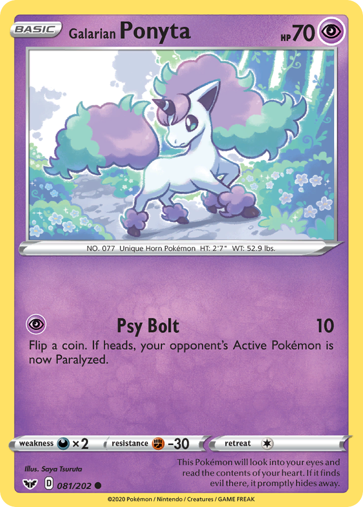 Galarian Ponyta 81/202 English Pokémon card from Sword & Shield (2020)