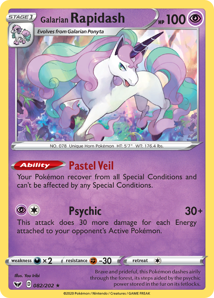 Galarian Rapidash 82/202 English Pokémon card from Sword & Shield (2020)