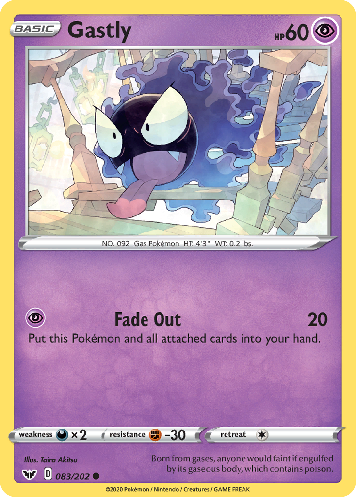 Gastly 83/202 English Pokémon card from Sword & Shield (2020)