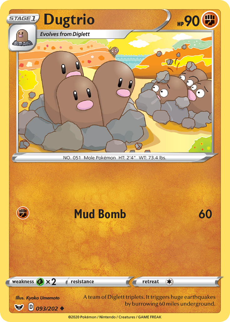 Dugtrio 93/202 English Pokémon card from Sword & Shield (2020)