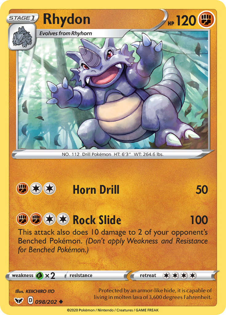 Rhydon 98/202 English Pokémon card from Sword & Shield (2020)