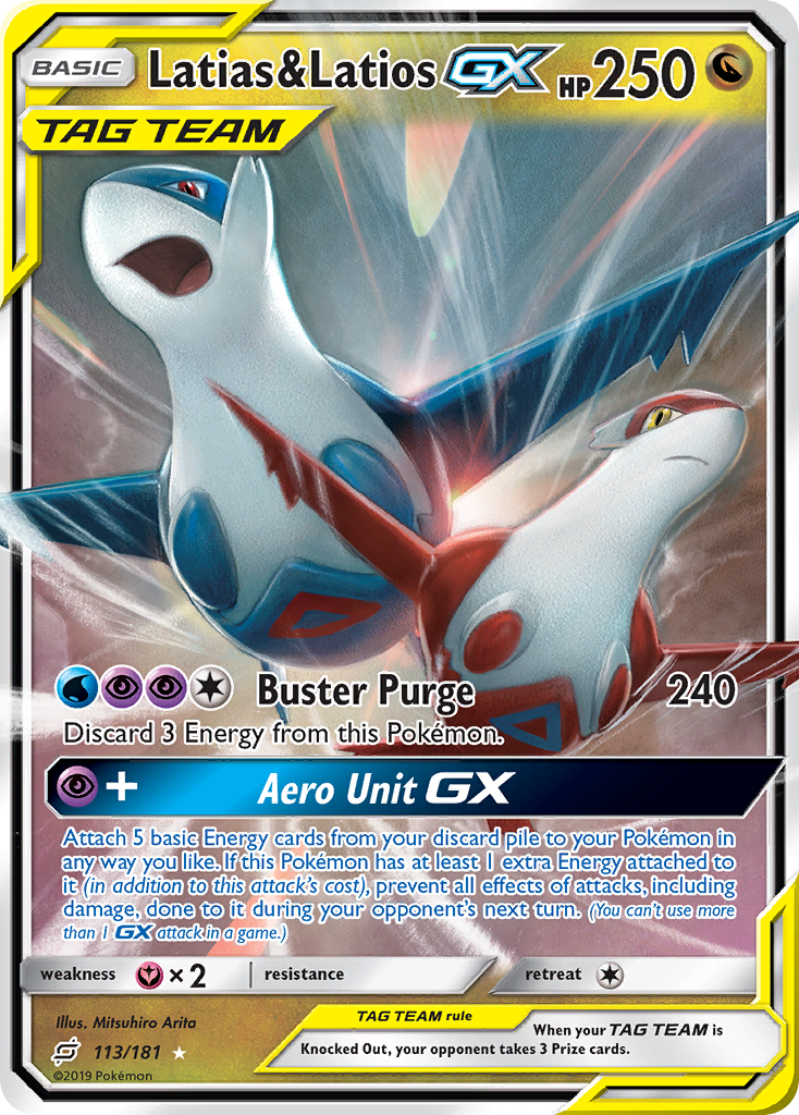 Latias & Latios-GX 113/181 English Pokémon card from Team Up (2019)