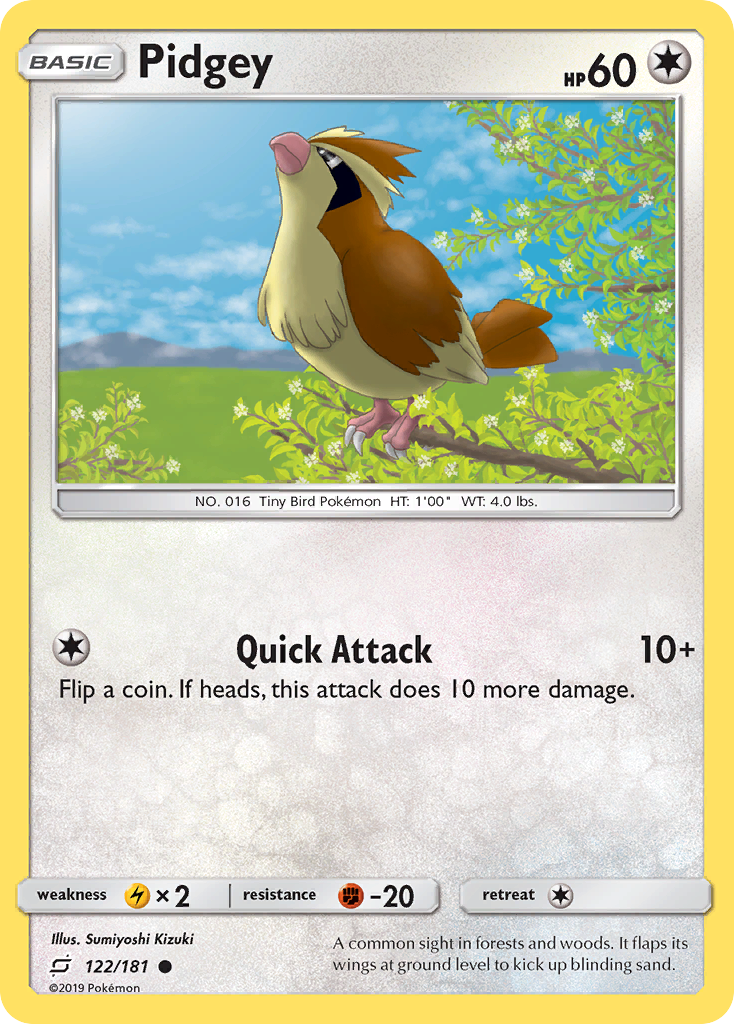 Pidgey 122/181 English Pokémon card from Team Up (2019)