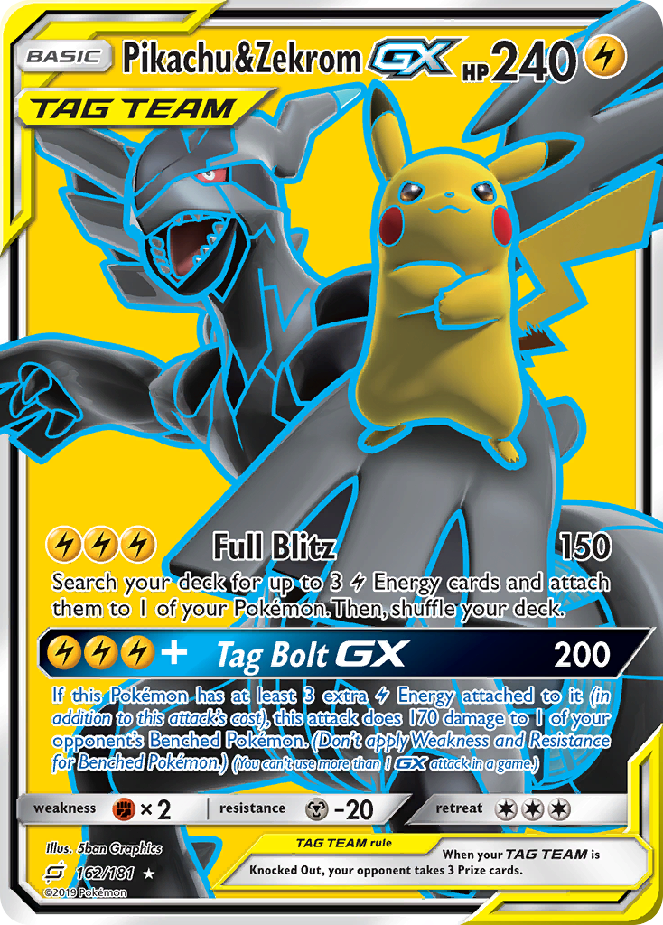 Pikachu & Zekrom-GX 162/181 English Pokémon card from Team Up (2019)