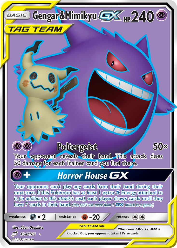 Gengar & Mimikyu-GX 164/181 English Pokémon card from Team Up (2019)