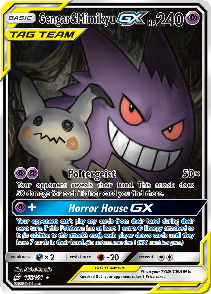 Gengar & Mimikyu-GX 165/181 English Pokémon card from Team Up (2019)