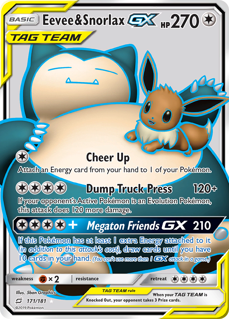 Eevee & Snorlax-GX 171/181 English Pokémon card from Team Up (2019)