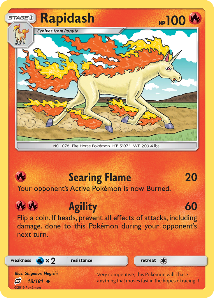 Rapidash 18/181 English Pokémon card from Team Up (2019)