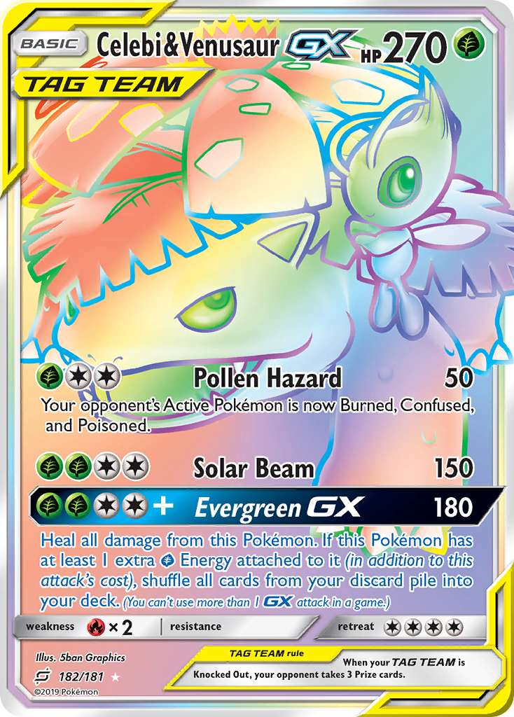 Celebi & Venusaur-GX 182/181 English Pokémon card from Team Up (2019)