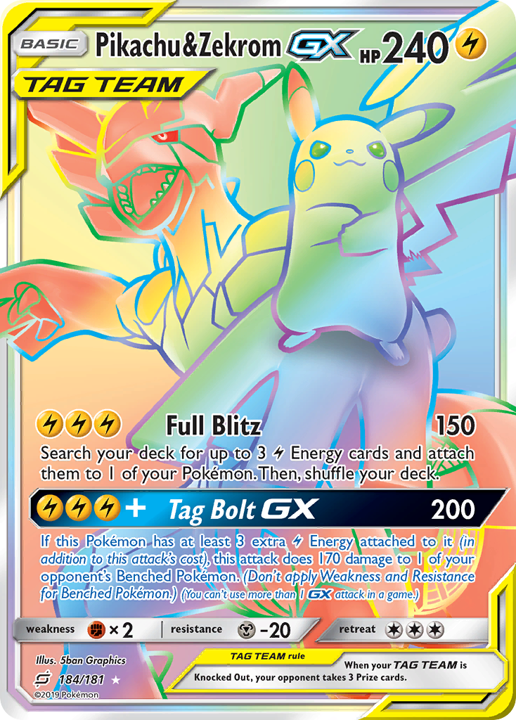 Pikachu & Zekrom-GX 184/181 English Pokémon card from Team Up (2019)