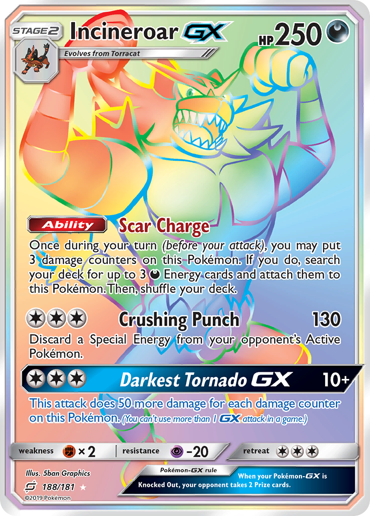 Incineroar-GX 188/181 English Pokémon card from Team Up (2019)
