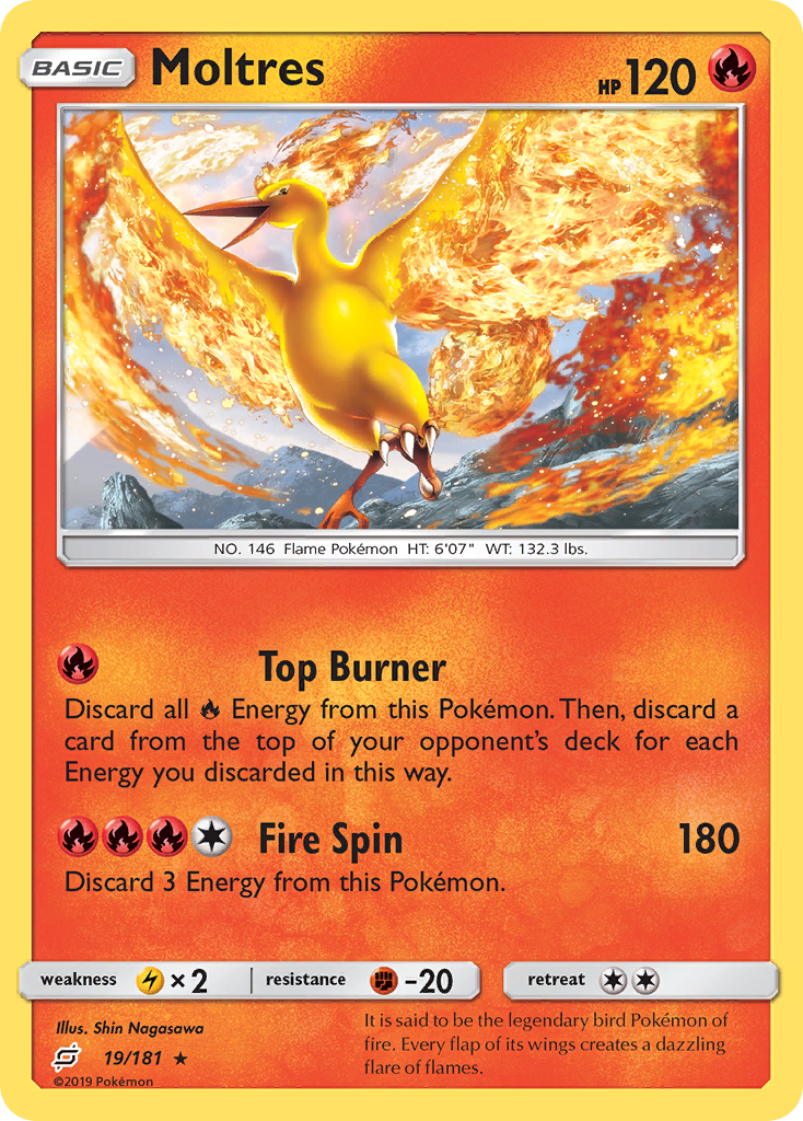 Moltres 19/181 English Pokémon card from Team Up (2019)