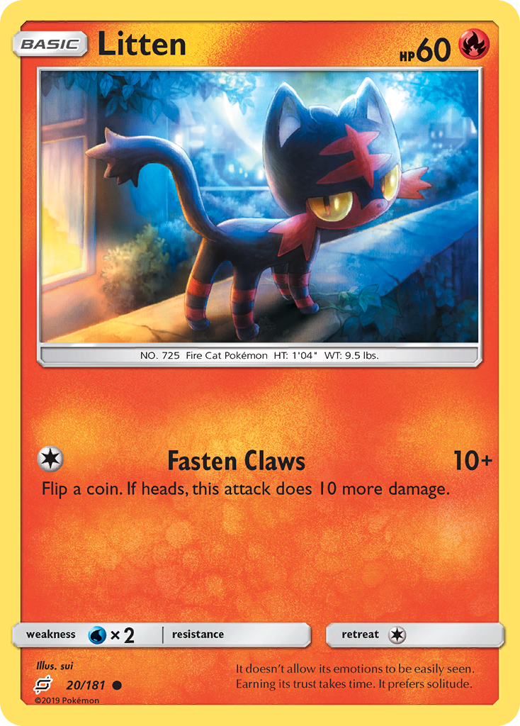 Litten 20/181 English Pokémon card from Team Up (2019)