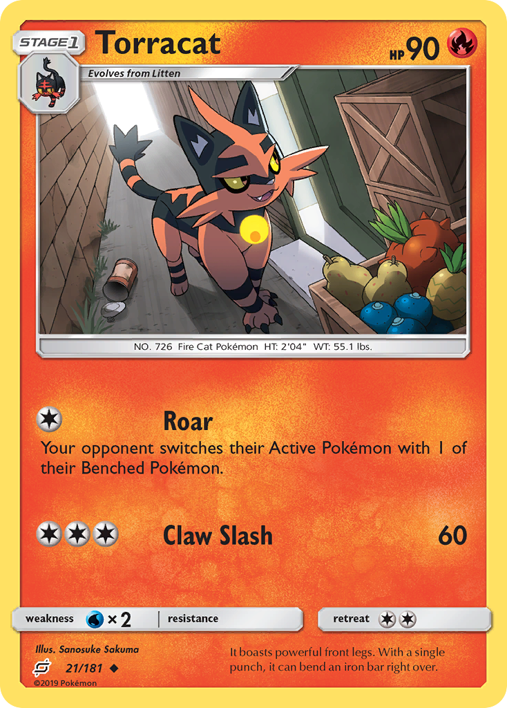 Torracat 21/181 English Pokémon card from Team Up (2019)