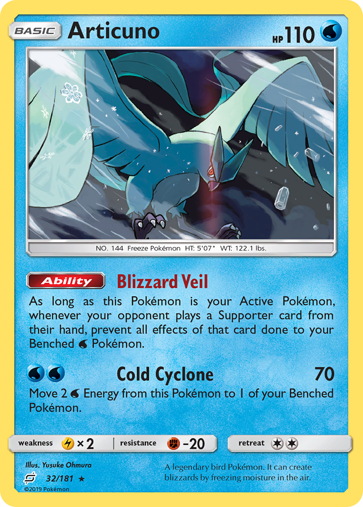 Articuno 32/181 English Pokémon card from Team Up (2019)