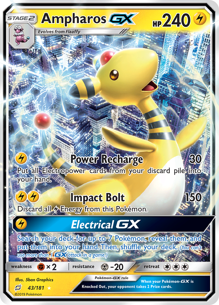 Ampharos-GX 43/181 English Pokémon card from Team Up (2019)